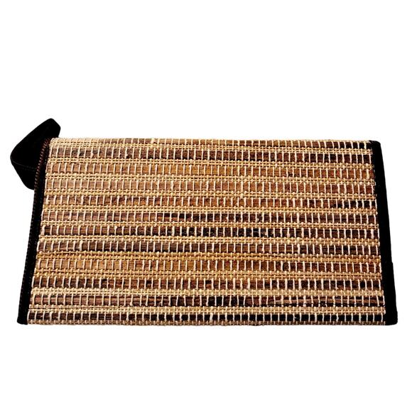 Straw Woven Tan Brown Trifold Envelope Clutch Wallet Size Small Unbranded - Picture 2 of 10